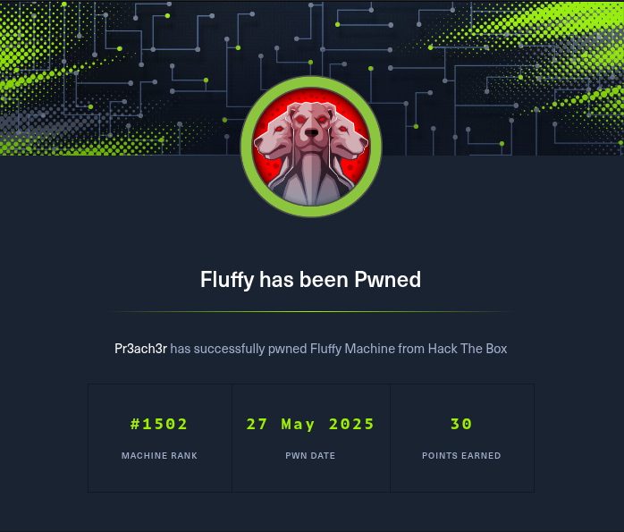 Mesma imagem do banner inicial, porém abaixo está escrito - Fluffy has been pwned.