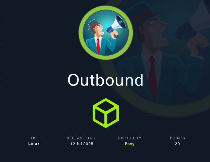 Na imagem um homem de terno azul e gravata vermelha grita em um megafone. Abaixo está escrito o nome da máquina: Outbound