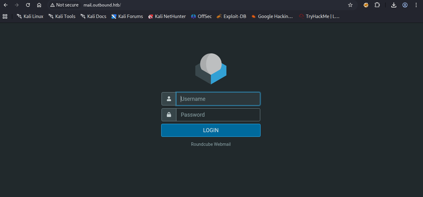 A imagem mostra a página de login do Roundcube webmail