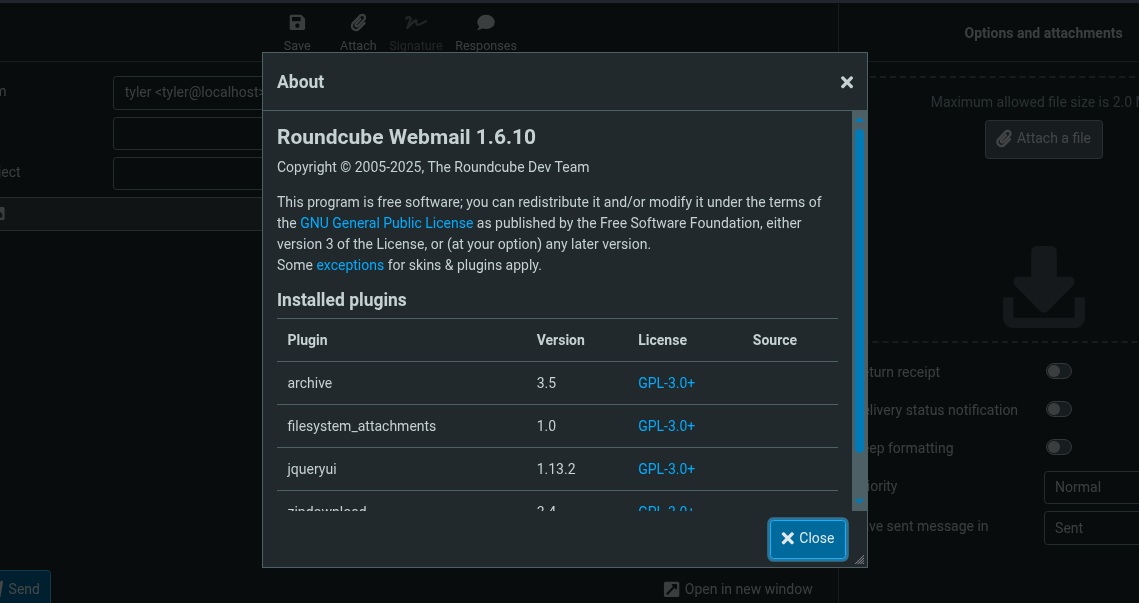A imagem mostra a versão   do webmail