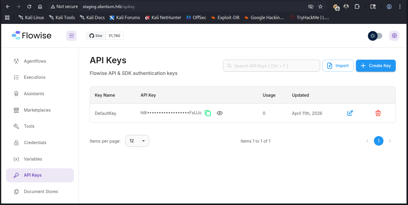 A imagem mostra a API Key do Flowise