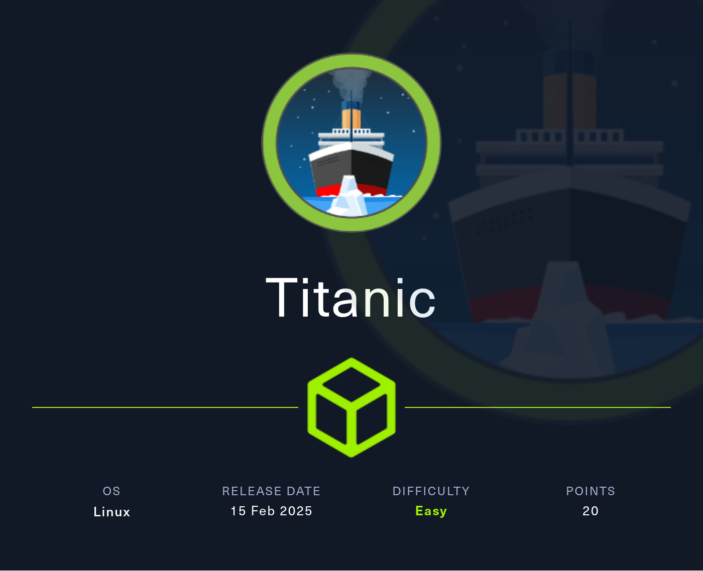 A imagem mostra um navio e abaixo vemos o nome da máquina: Titanic.