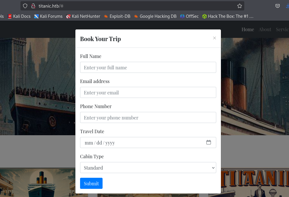 A imagem mostra o formulário a ser preenchido para a reserva da viagem.