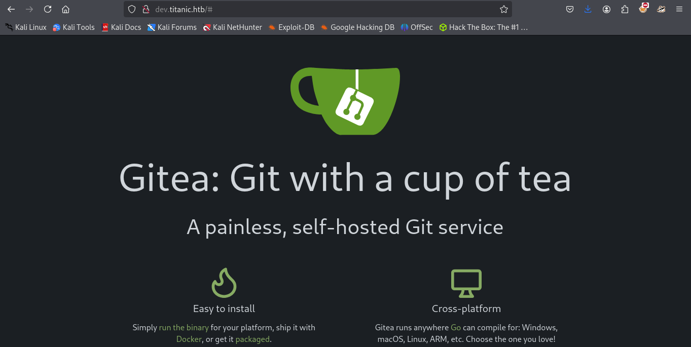 A imagem mostra a home page de um repositósio Gitea.