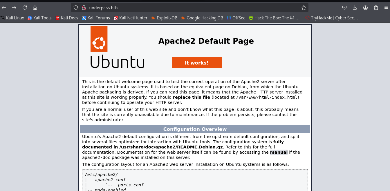 A imagem mostra a página index padrão do Apache