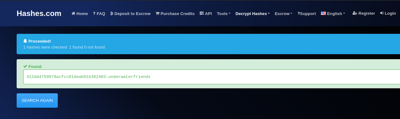 A imagem mostra o hash quebrado no hashes.com