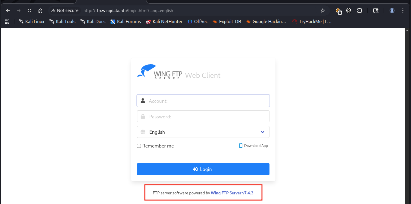 WingFTP login page